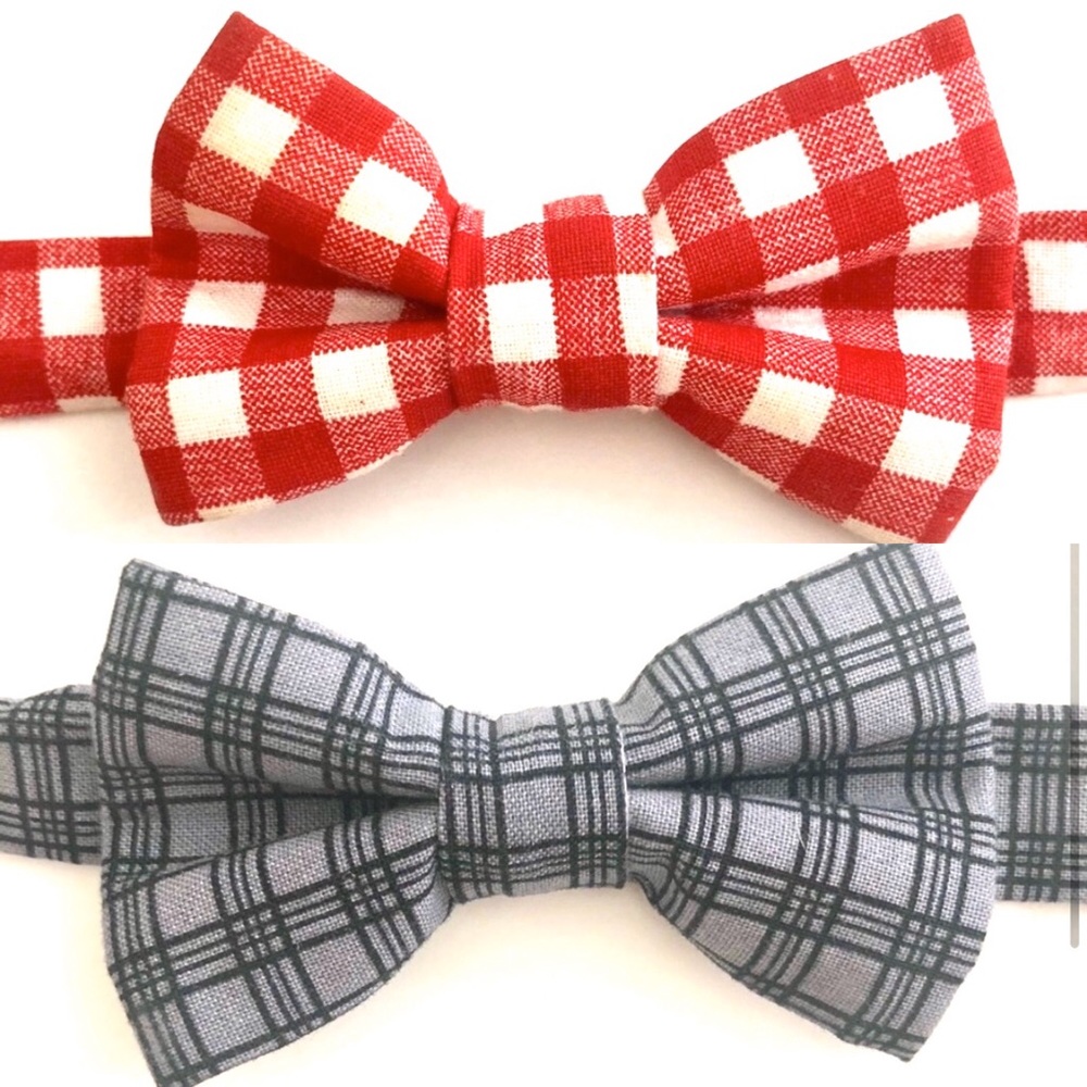 Stylish Red Checkered and Gray Plaid Kids Premade Bow Tie Set baby